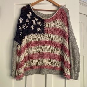 Free People Oversize American Flag Sweater Size S
